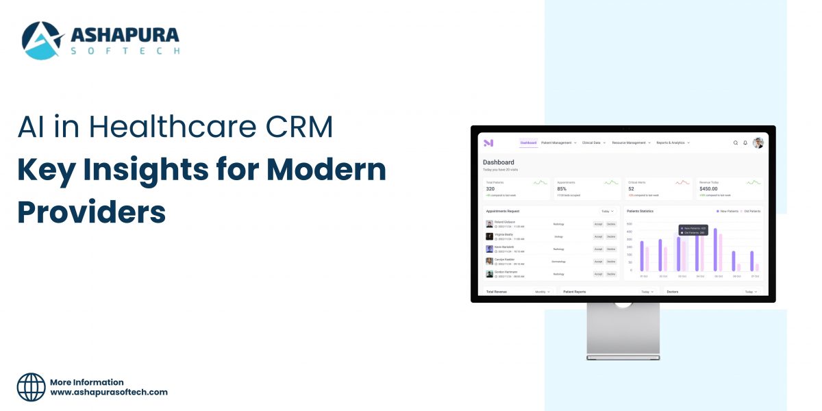 AI in Healthcare CRM dashboard showcasing patient management and analytics insights for modern healthcare providers.