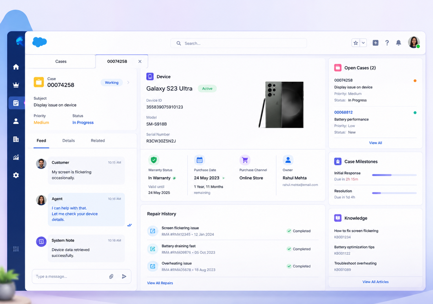Salesforce Service Cloud Warranty Console Dashboard