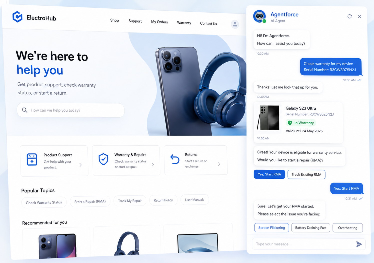 Agentforce Chatbot Interface Dashboard