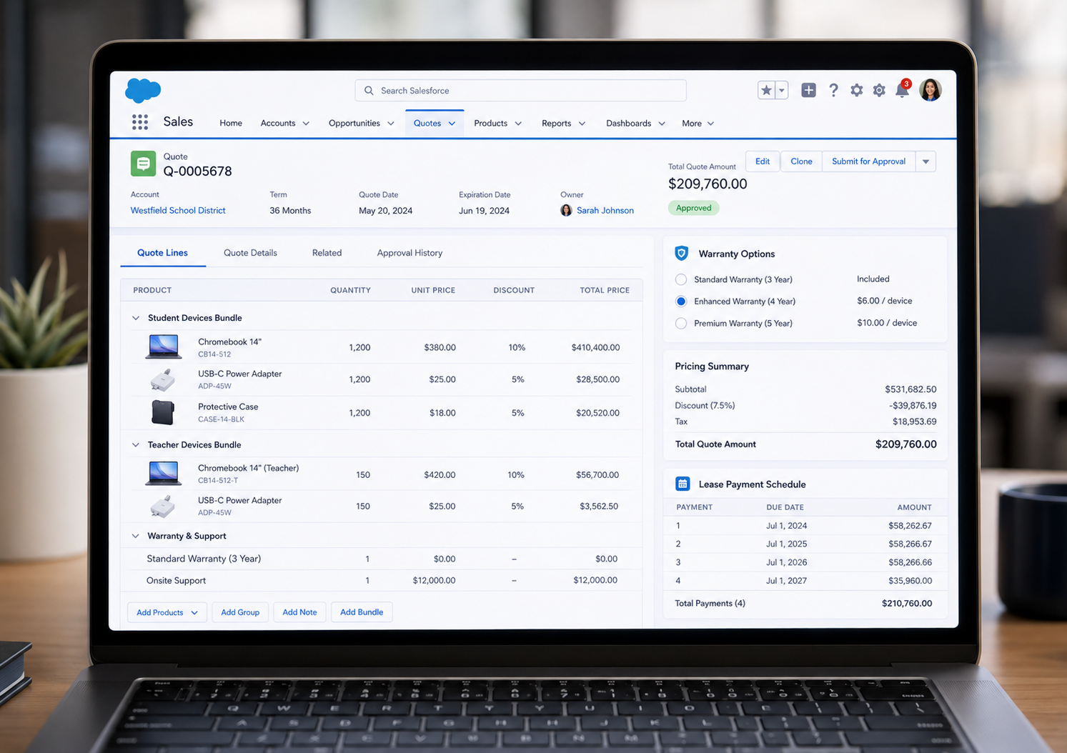 Sales Cloud CPQ B2B Quote Screen