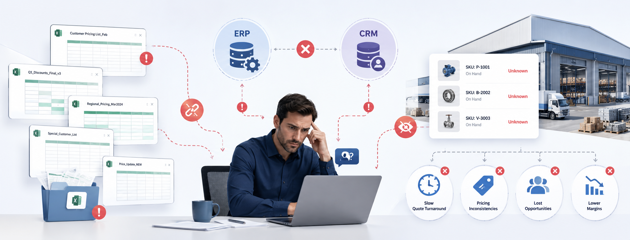 B2B Quoting Challenge Infographic: Fragmented Spreadsheets and Silos