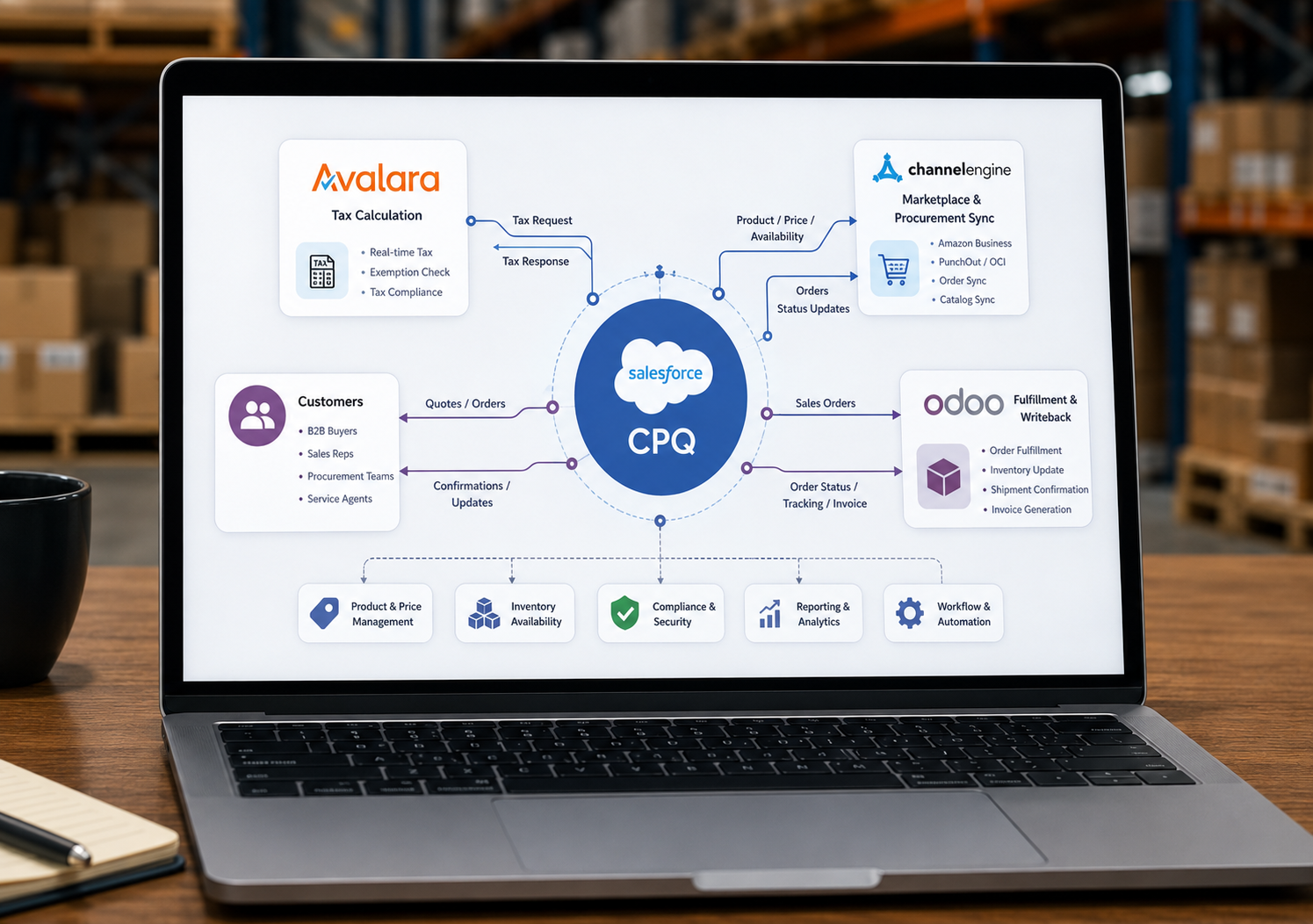 B2B Marketplace Order Sync and Avalara Tax Integration Diagram
