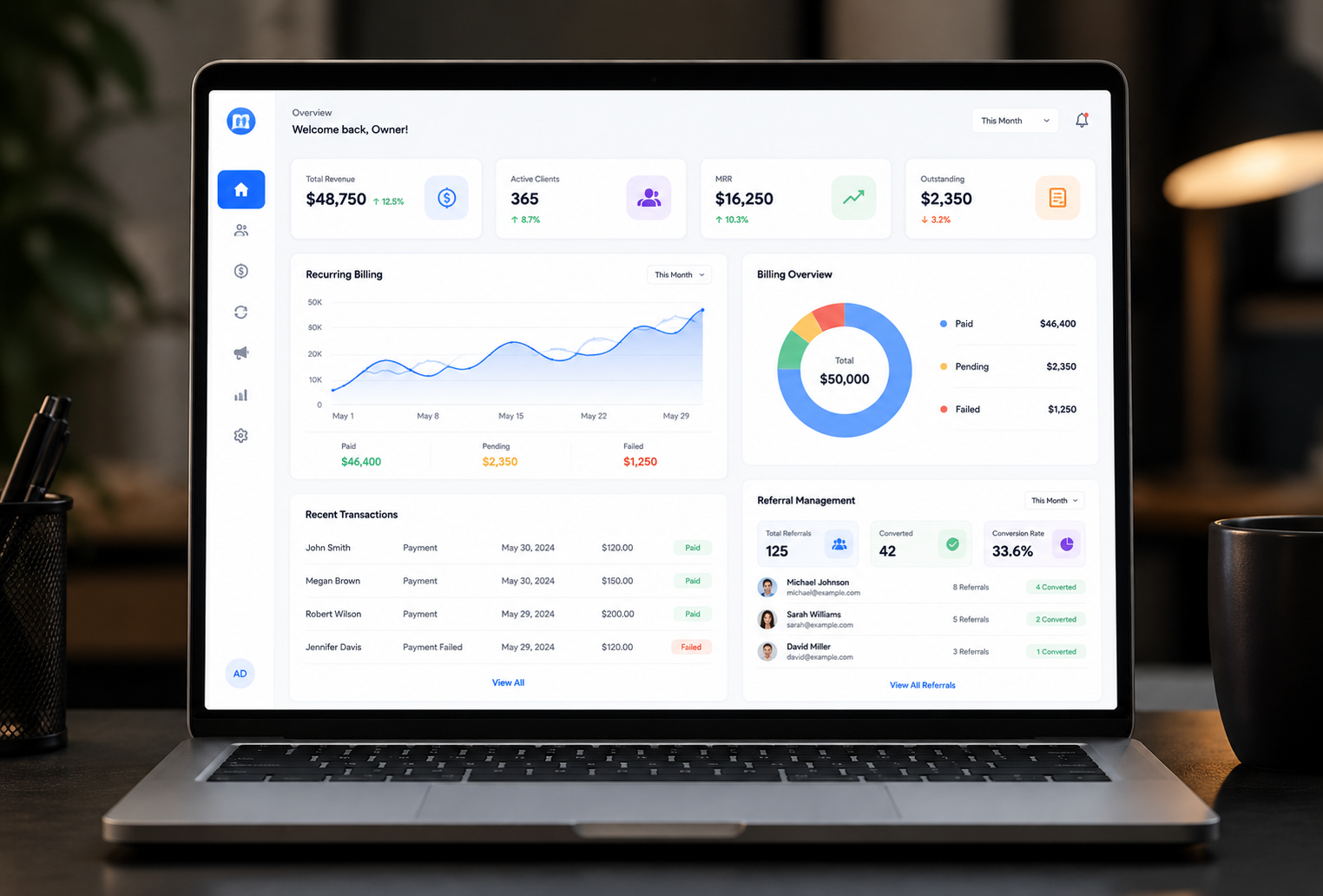Owner dashboard and billing automation